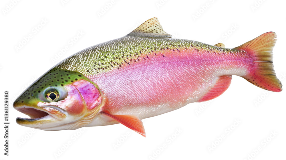 Vibrant Rainbow Trout on White Background with Natural Colors and Intricate Patterns in Detail Vibrant Rainbow Trout on White Background with Natural Colors and Intricate Patterns in Detail