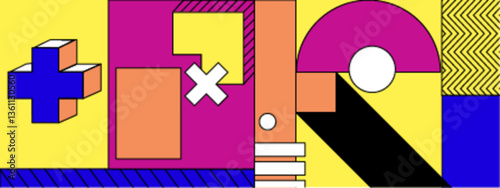 colorful memphis retro vibrant geometric abstract background with shapes and patterns vector illustration