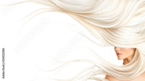 Elegant White Hair Flowing Gracefully on a Dark Background with a Woman's Face Partially Concealed