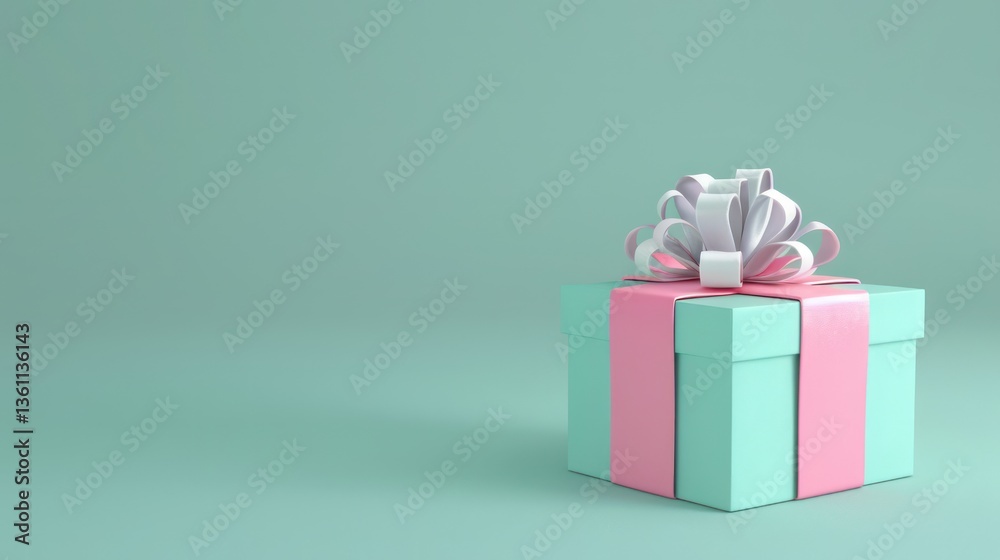 Obraz premium Valentine , green pastel background , Clean , modern style , Cute , gift box open , surprise box , 3D