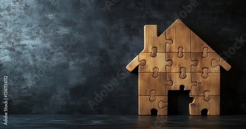 Wooden puzzle piece in house shape