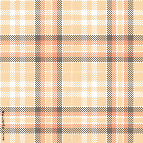 Bright White and Metallic Light Peach Seamless Tartan Textile Design
