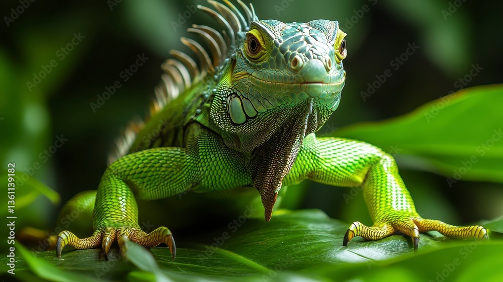 Fototapeta premium Vibrant Green Iguana in Nature