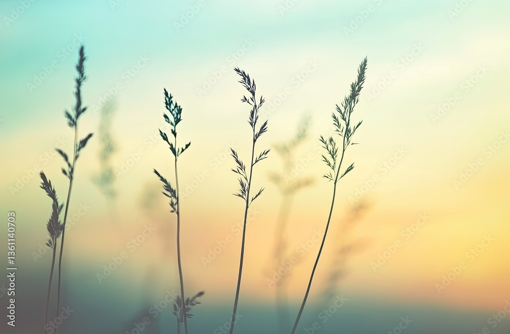 Fototapeta premium Delicate grass stalks at sunset