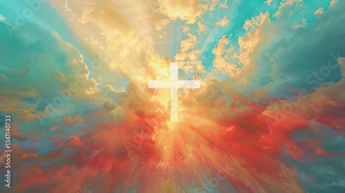 An abstract representation of the cross against a vibrant sky, evoking feelings of hope and redemption.