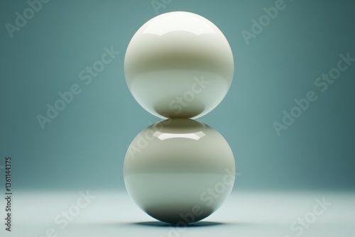 白い球体が重なり合っている静かな空間での造形美