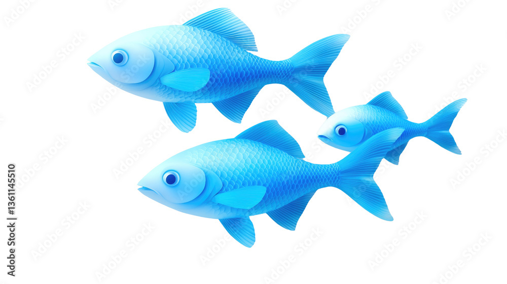 Fototapeta premium Three Vibrant Blue Fish Swimming Together in a Clear Water Environment with Brightly Colored Scales