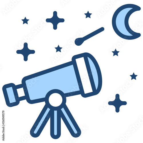 Star Gazing Icon Lineal Blue Style
