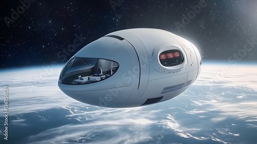 Fototapeta Naklejka Na Ścianę i Meble -  A sleek futuristic starship navigating the vast expanse of interstellar space towards a distant habitable planet for human colonization