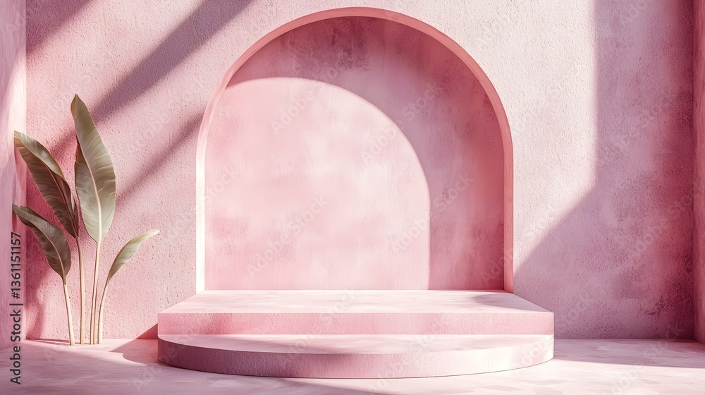 Fototapeta premium Chic Pink Geometric Backdrop with Subtle Shadows for Trendy Product Display