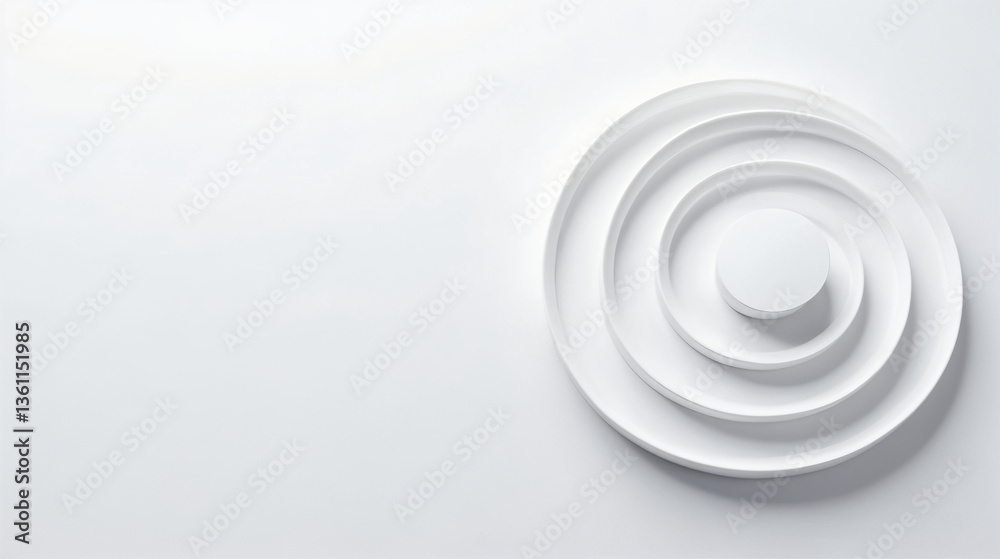 Fototapeta premium White concentric circle podium suitable for presentations, awards ceremonies, product showcases, virtual events, corporate branding, graphic design projects.