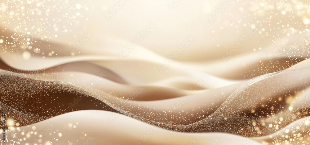 Abstract background with soft, flowing beige waves and golden bokeh. Abstract background with soft, flowing beige waves and golden bokeh.
