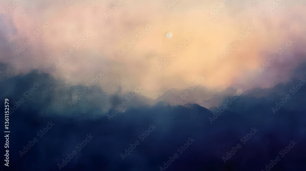 Fototapeta premium Dreamlike Watercolor Gradient Landscape Soft Blurred Misty Mountain Scenery