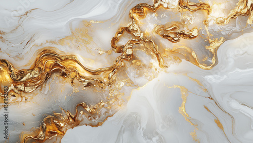 Abstract white and gold marble pattern.
