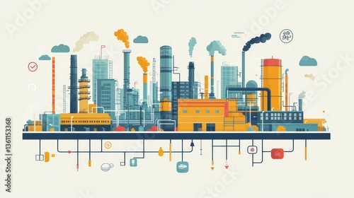 Industrial complex illustration with connected infrastructure