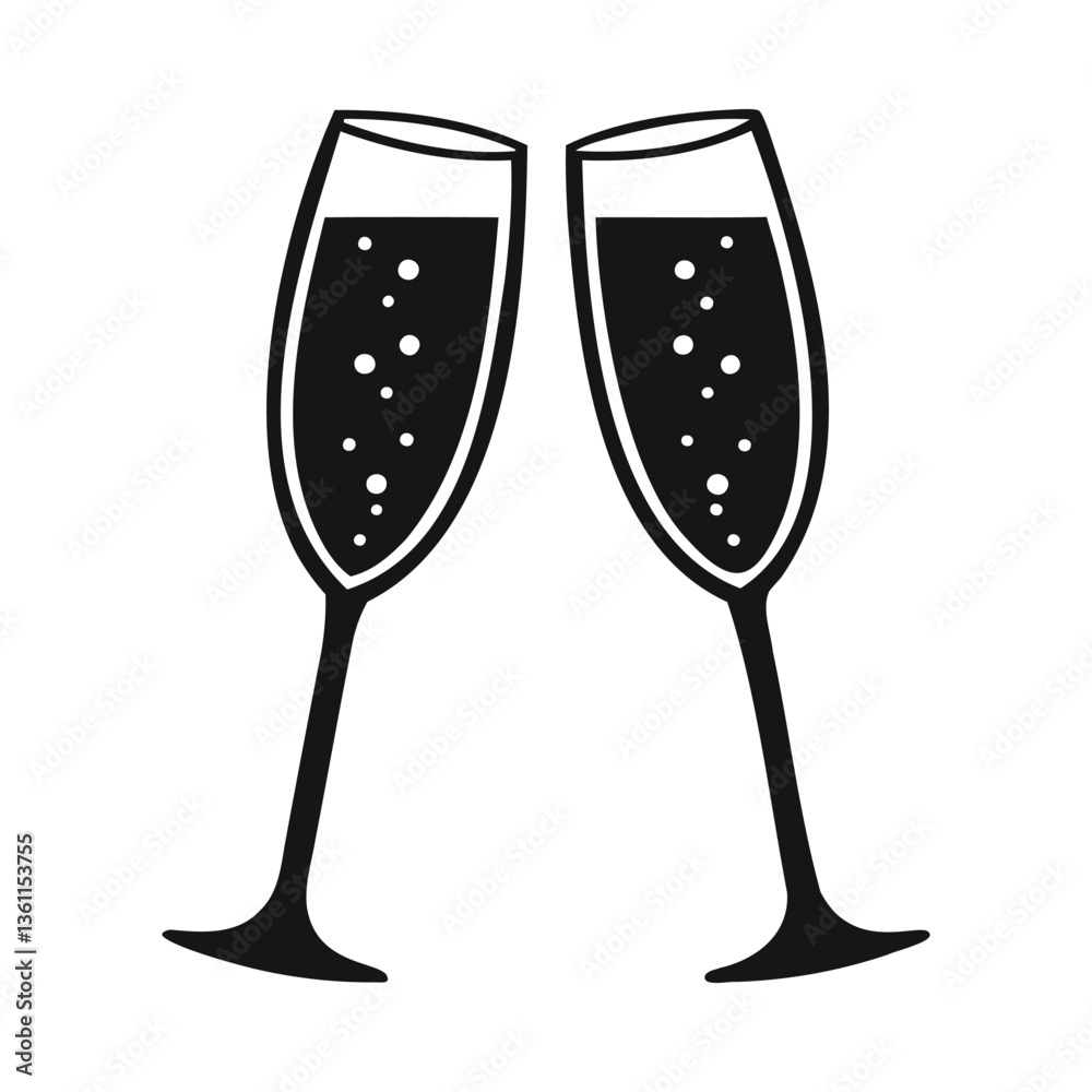 Champagne Flutes Glasses Cheers Icon Vector Illustration
