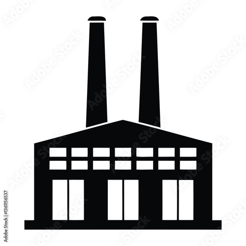 Factory Silhouette Vector Illustration with Two Chimneys