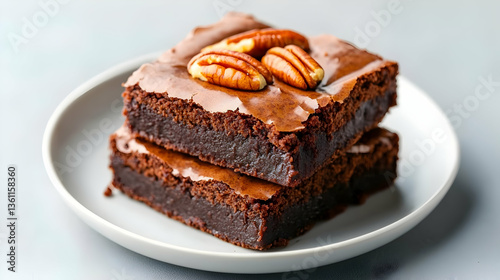 Wallpaper Mural Two Chocolate Pecan Brownies on a Plate Torontodigital.ca