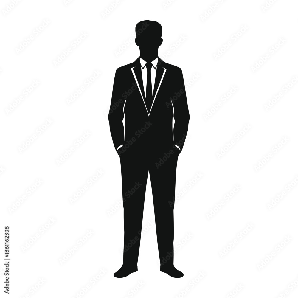 Businessman Standing with Hands in Pockets Silhouette, Full Body Vector Illustration Businessman Standing with Hands in Pockets Silhouette, Full Body Vector Illustration