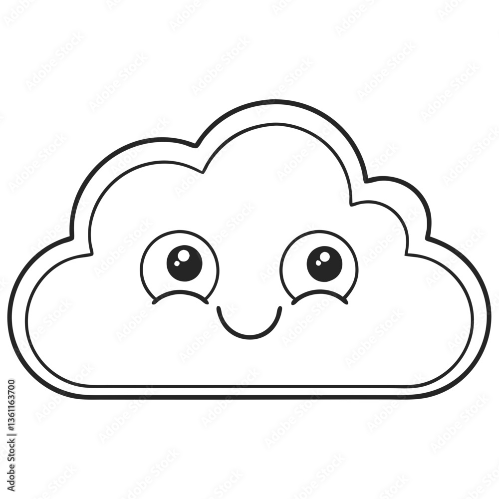 A cheerful, smiling cloud character floats happily in a simple, black line art style. A cheerful, smiling cloud character floats happily in a simple, black line art style.
