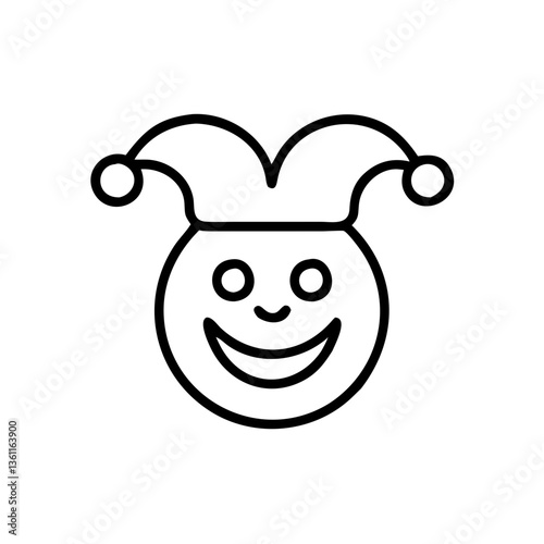 A jolly jester's playful grin, radiating mirth and lightheartedness in a simple bold line art style.