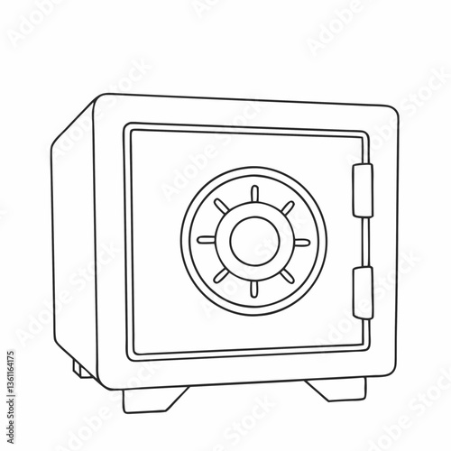 A sturdy steel safe, a symbol of security and protection, confidently stands guard over precious valuables with a simple line drawing style.