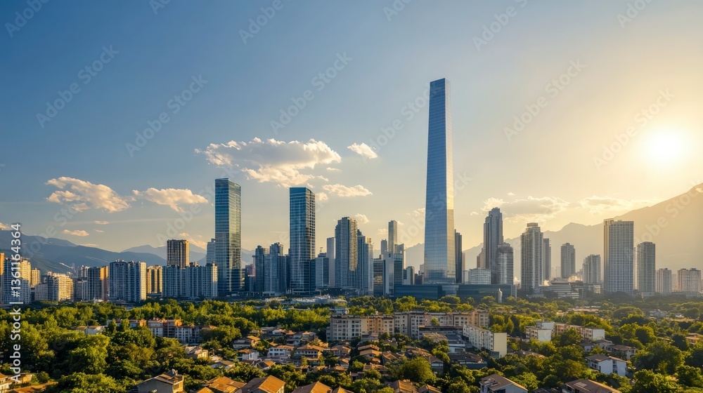 Fototapeta premium Stunning Cityscape Skyline Modern Architecture Sunlit Urban Landscape
