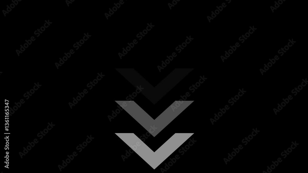 White arrow moving up on black background. White arrow moving up on black background.