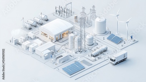 Futuristic of a smart sustainable city with advanced renewable energy systems including solar panels wind turbines and efficient power infrastructure