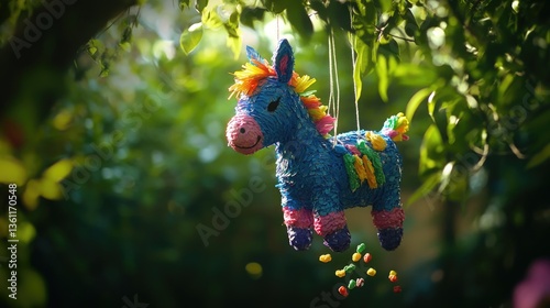 Wallpaper Mural Colorful donkey pinata in lush garden setting. Cinco de Mayo, Battle of Puebla Day, Mexican Heritage Festival - Latin American Cultural Celebration Torontodigital.ca