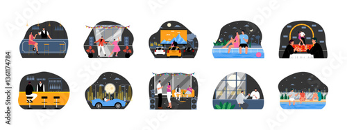 Nightlife set illustration. Flat vector illustration concept.