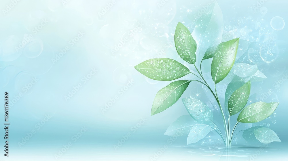 Fototapeta premium Closeup of vibrant green plant leaves glistening with fresh water droplets after rain