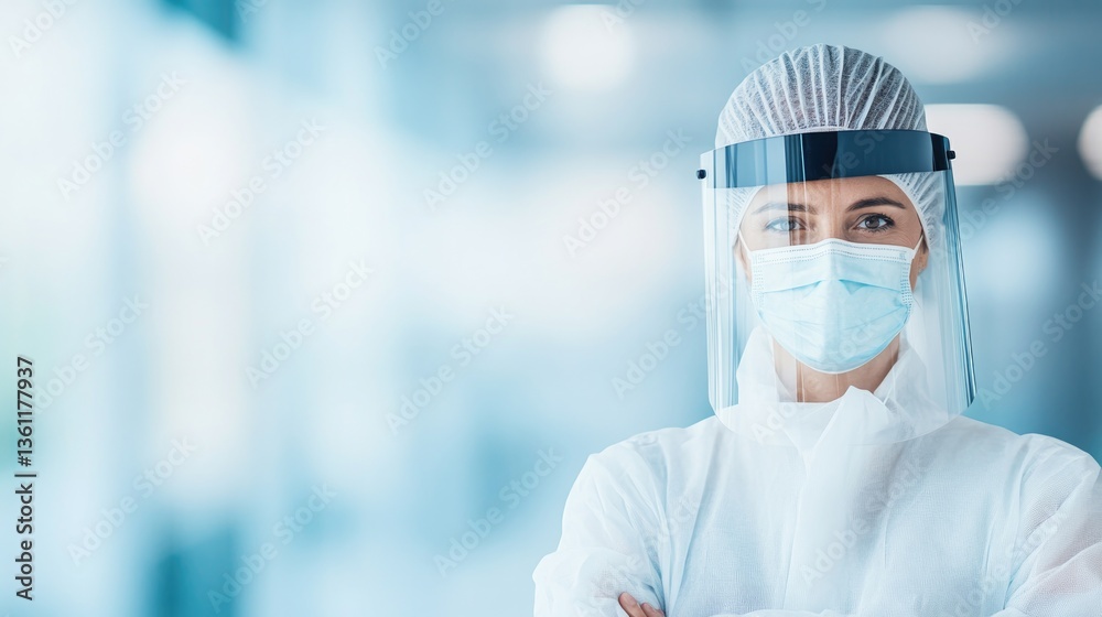 health and safety specialist stands in personal protective equipment blurry background minimalistic health and safety specialist stands in personal protective equipment blurry background minimalistic