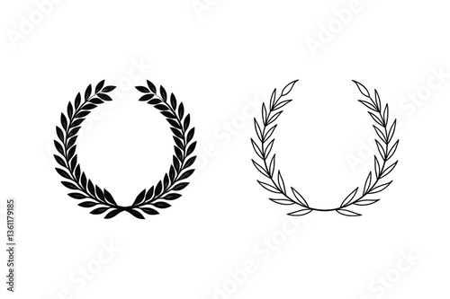Two Laurel Wreaths Classic, Elegant, Simple, Black, White, Vector, Design, Symbols, Awards, Triumph