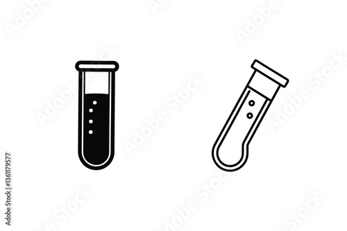 Laboratory Test Tubes Science Experiment Icons, Vertical, Tilted, Liquid