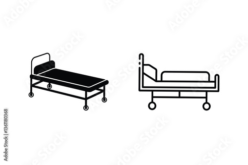 Hospital Bed Icons Medical, Healthcare, Patient, Treatment, Care