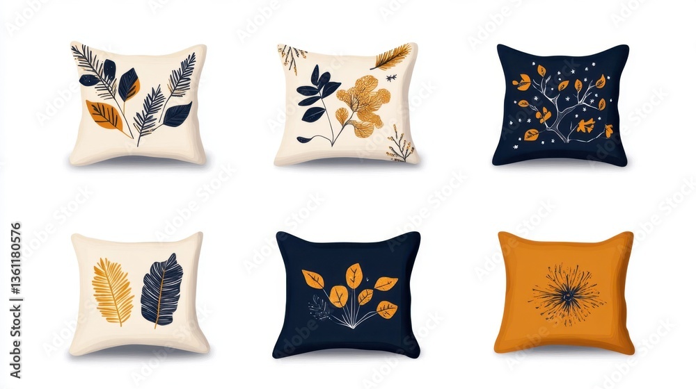 Decorative Throw Pillows with Floral and Leaf Patterns in Six Styles Decorative Throw Pillows with Floral and Leaf Patterns in Six Styles