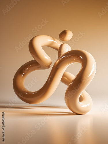 Abstract 3D Sculpture with Glossy Beige Finish