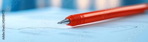 Vibrant red pen on blank paper, a creative tool for writing and drawing 