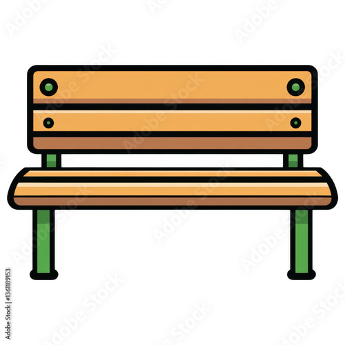 Wooden park bench icon in cartoon vector style, isolated on transparent background, ideal for outdoor and garden themed designs