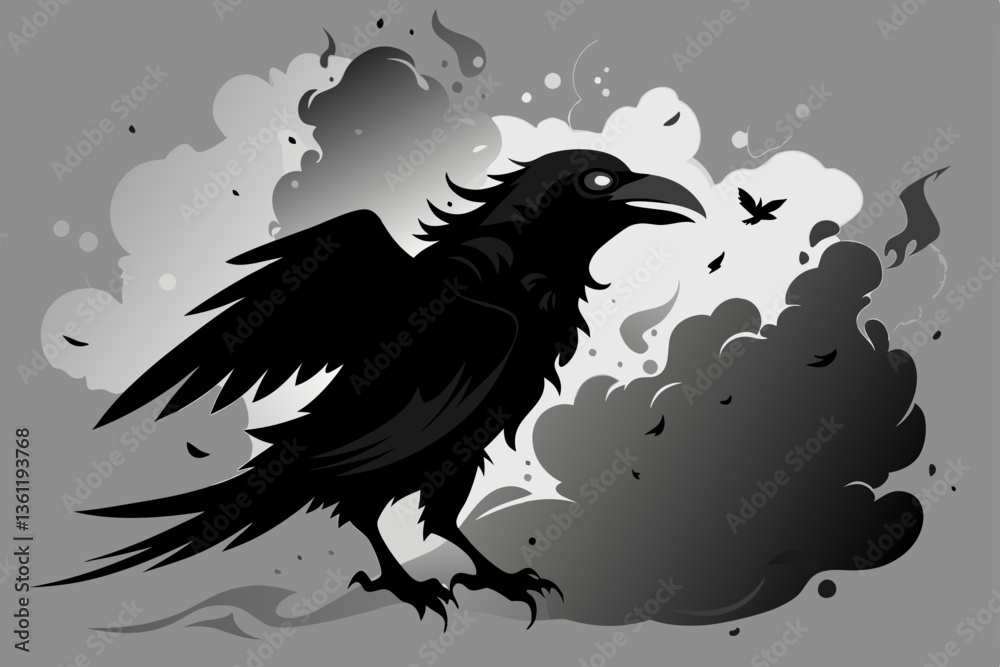 Fototapeta premium Dark Raven with Smoke Tendrils in Mystical Gothic Atmosphere with Dramatic Lighting and High Contrast