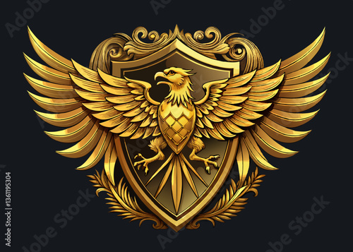 Wallpaper Mural Golden Heraldic Eagle with Ornate Shield Emblem in Renaissance Style Torontodigital.ca