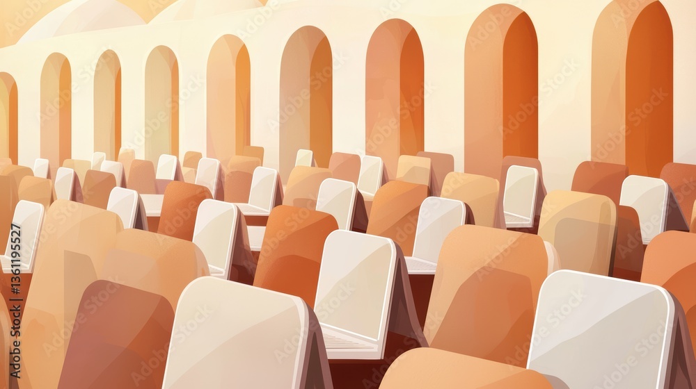 Fototapeta premium A row of empty chairs, study in lines, design, and waiting empty