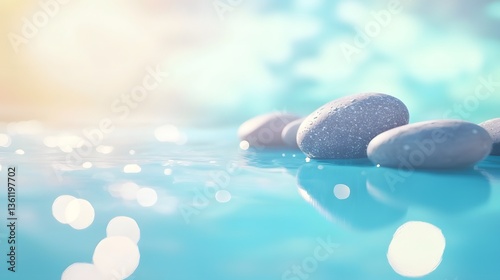 Minimalist Zen Inspired Serenity with Smooth Stones and Soft Blue Gradients