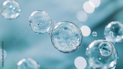 Wallpaper Mural A dynamic image of transparent water bubbles rising in crystal-clear blue water, suspended mid-air with soft reflections and light play, against a clean background.  Torontodigital.ca