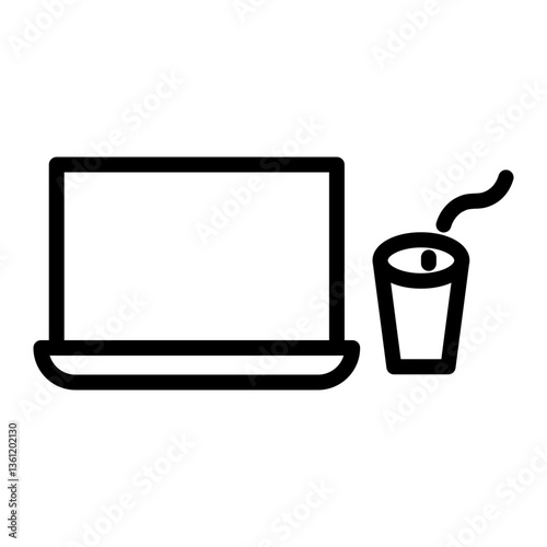 Coffee and Laptop Vector Line Icon Design