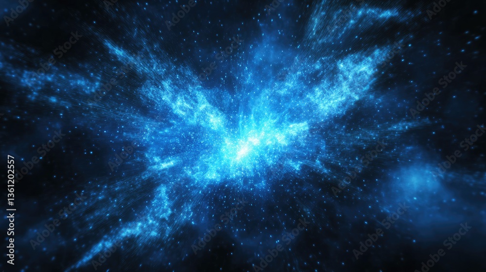 Obraz premium A captivating blue light burst with cosmic dust in dark space, forming an energetic and mysterious background, ideal for sci-fi, technology, or abstract designs