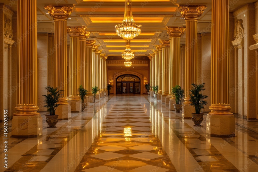 Obraz premium Grand interior of a prestigious government building featuring elegant columns and luxurious lighting Generative AI