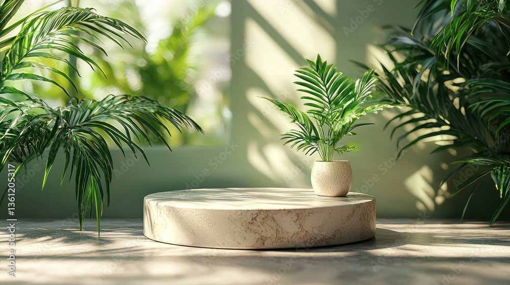 Serene Tropical Plant Display: A Minimalist Studio Shot Serene Tropical Plant Display: A Minimalist Studio Shot