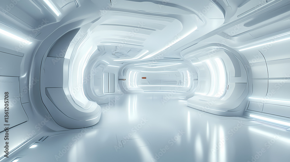 Obraz premium Futuristic White Corridor Architecture Design